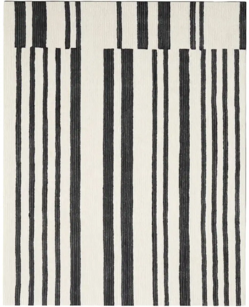 Ivory and Black Wool Abstract Hand Tufted Area Rug Photo 2