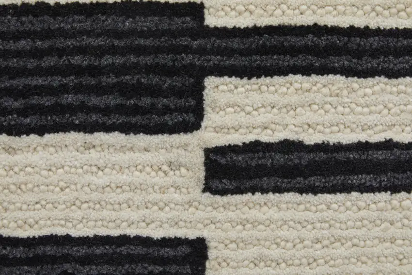 Ivory And Black Wool Abstract Tufted Handmade Area Rug Photo 3