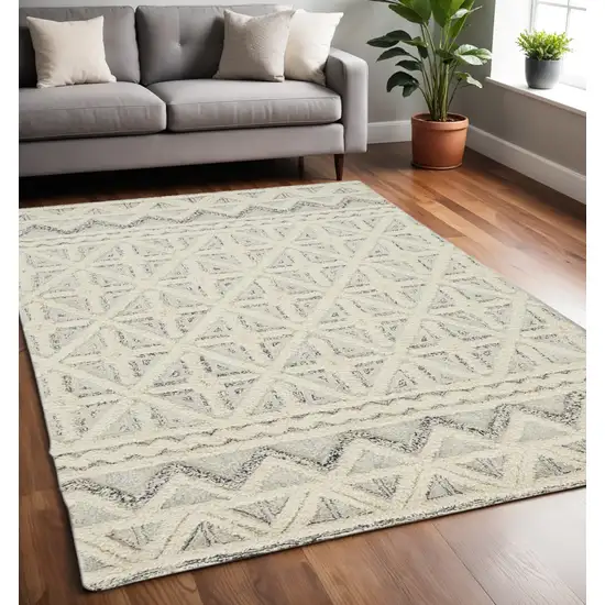 Ivory And Black Wool Geometric Tufted Handmade Stain Resistant Area Rug Photo 1