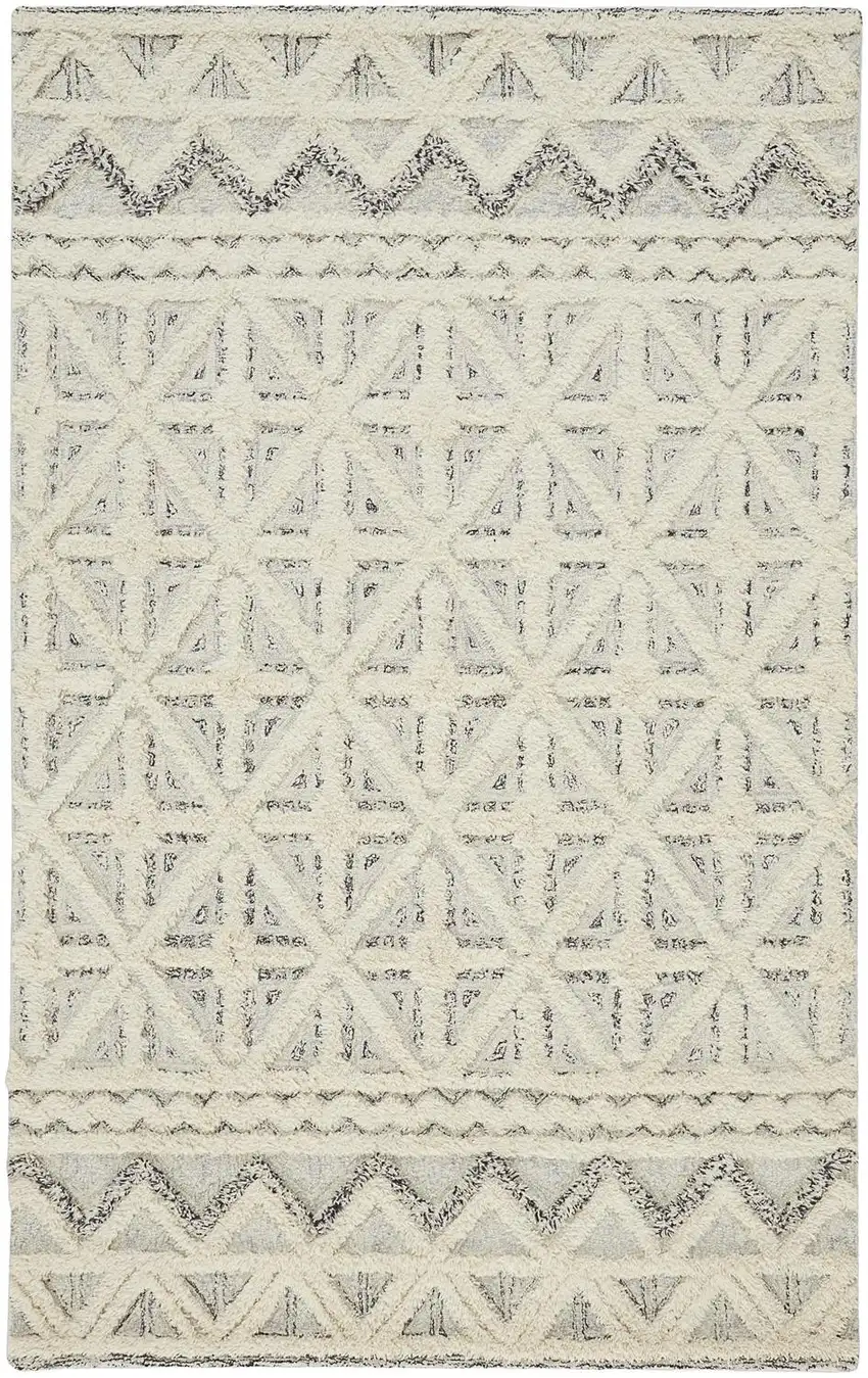 Ivory And Black Wool Geometric Tufted Handmade Stain Resistant Area Rug Photo 2