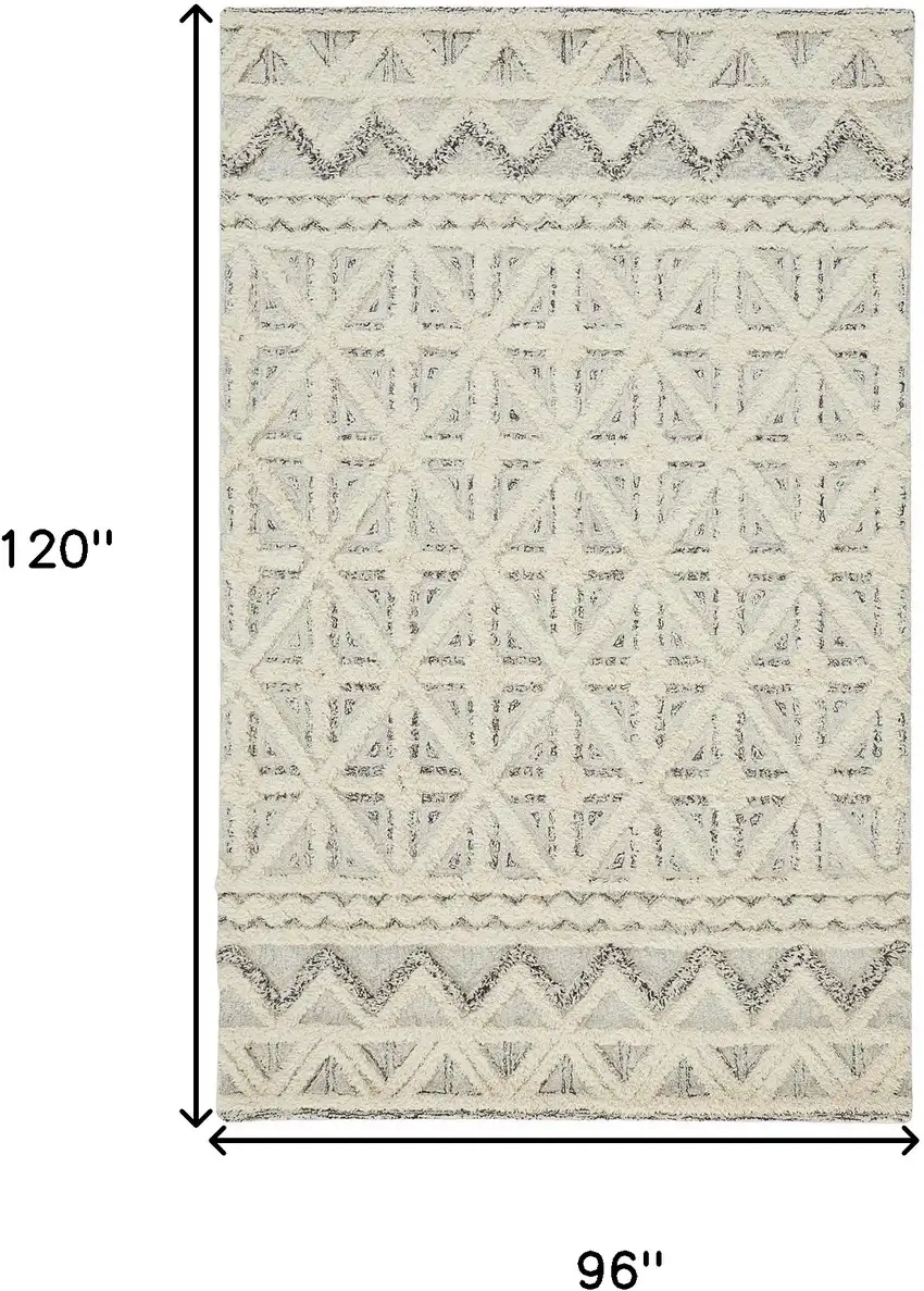 Ivory And Black Wool Geometric Tufted Handmade Stain Resistant Area Rug Photo 3