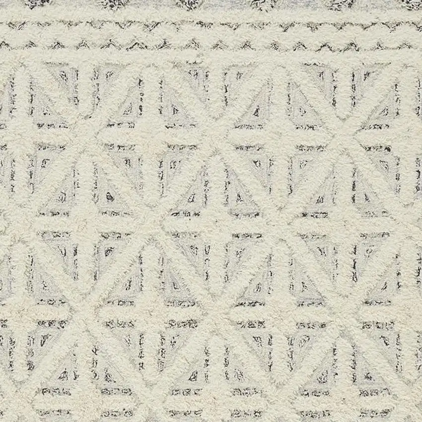 Ivory And Black Wool Geometric Tufted Handmade Stain Resistant Area Rug Photo 7