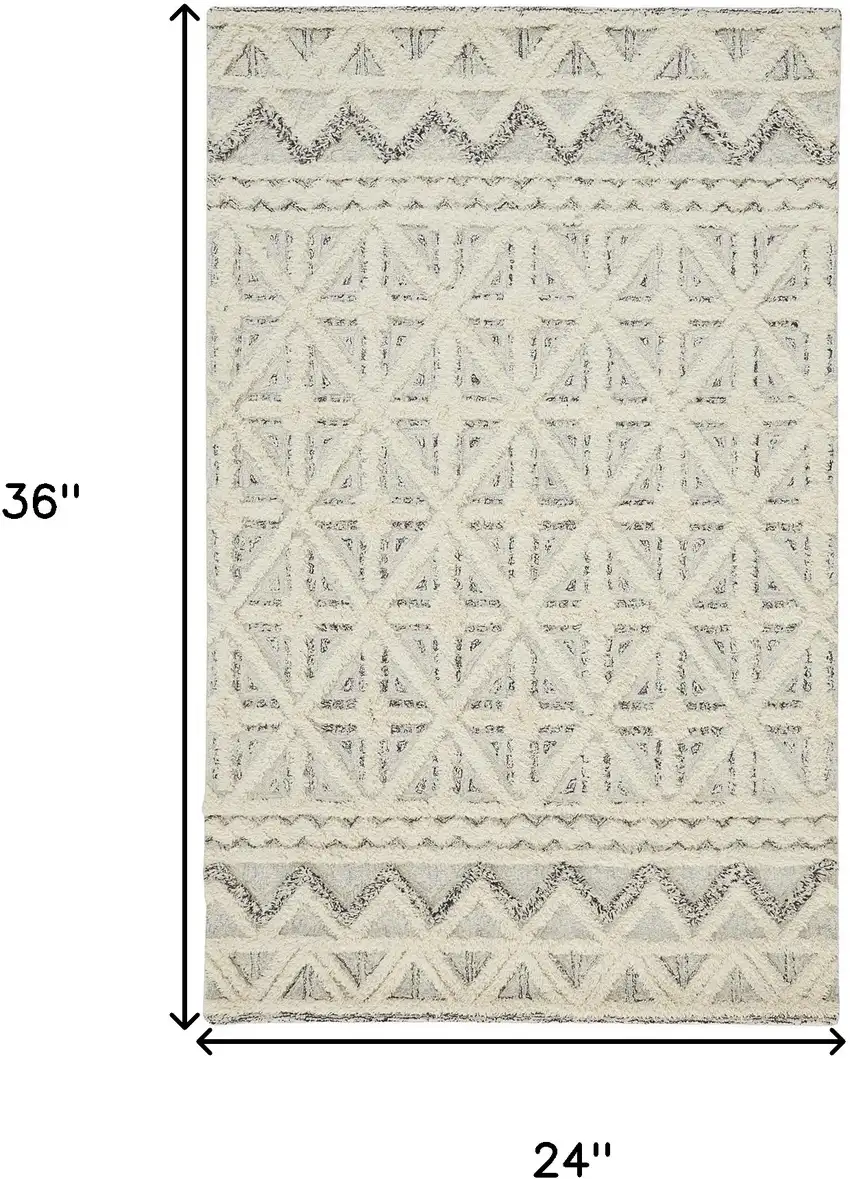 Ivory And Black Wool Geometric Tufted Handmade Stain Resistant Area Rug Photo 7