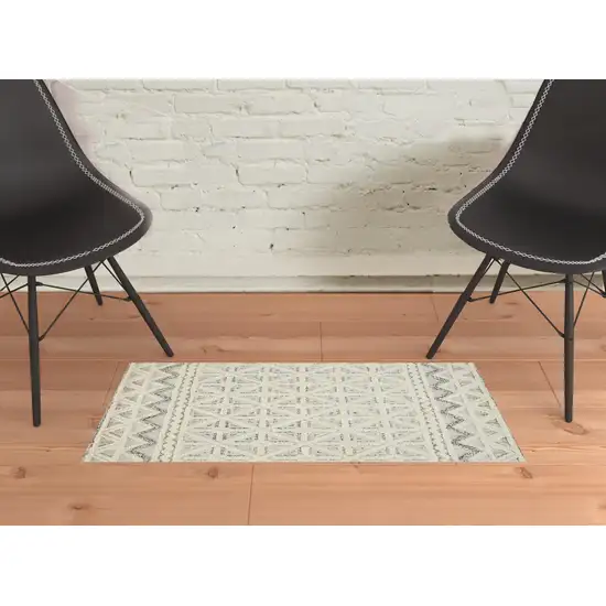 Ivory And Black Wool Geometric Tufted Handmade Stain Resistant Area Rug Photo 3