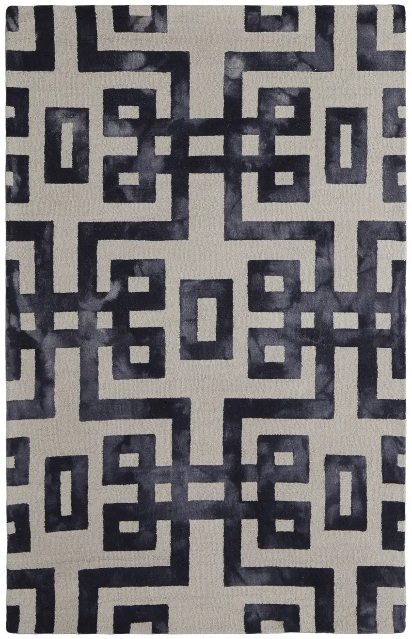 Ivory And Black Wool Tufted Handmade Area Rug Photo 5