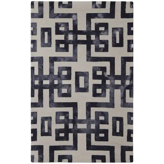Ivory And Black Wool Geometric Hand Tufted Area Rug Photo 2