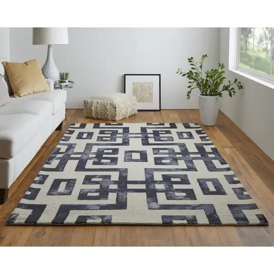 Ivory And Black Wool Geometric Hand Tufted Area Rug Photo 9
