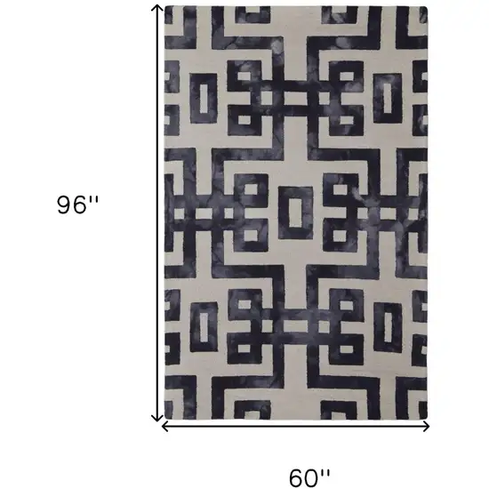 Ivory And Black Wool Geometric Hand Tufted Area Rug Photo 3