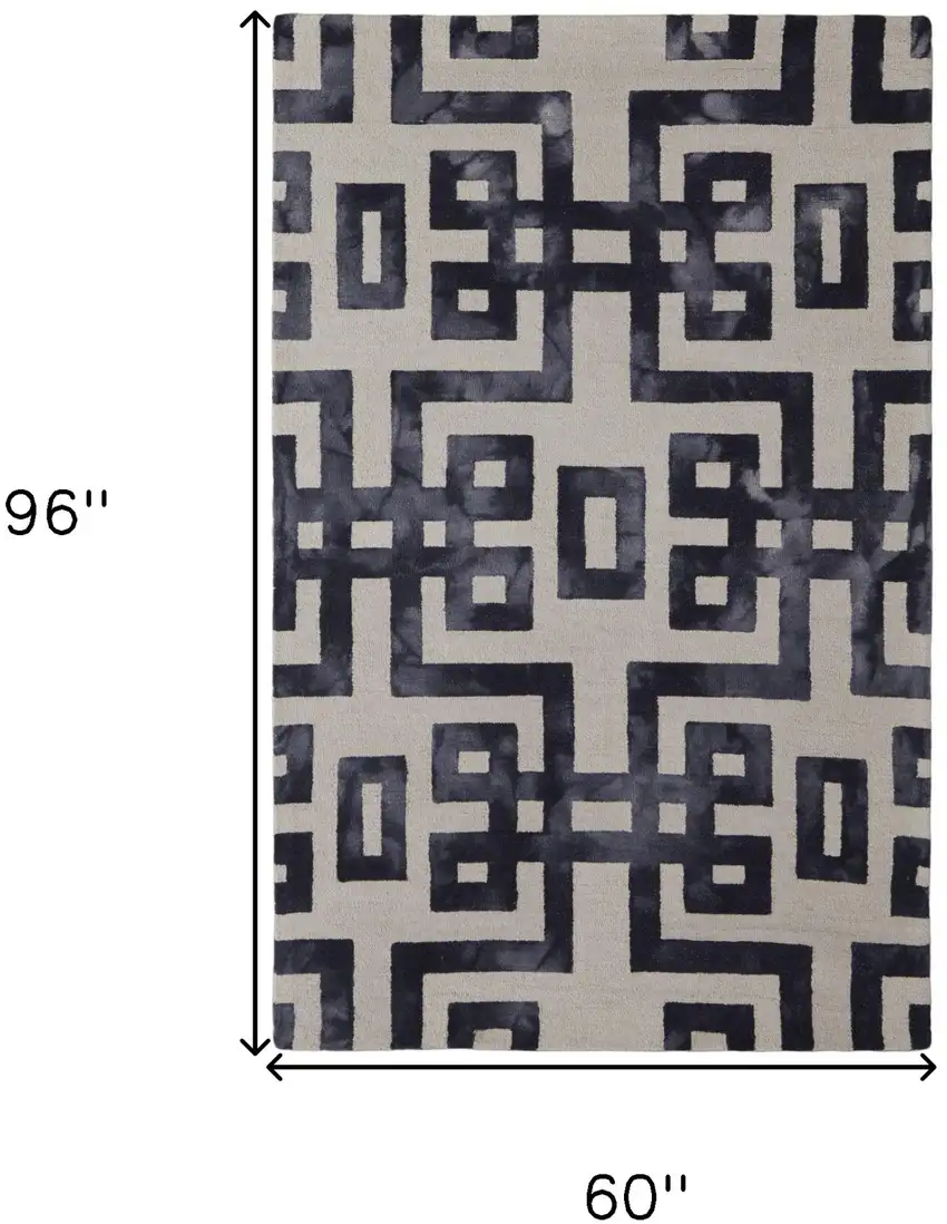 Ivory And Black Wool Geometric Hand Tufted Area Rug Photo 3