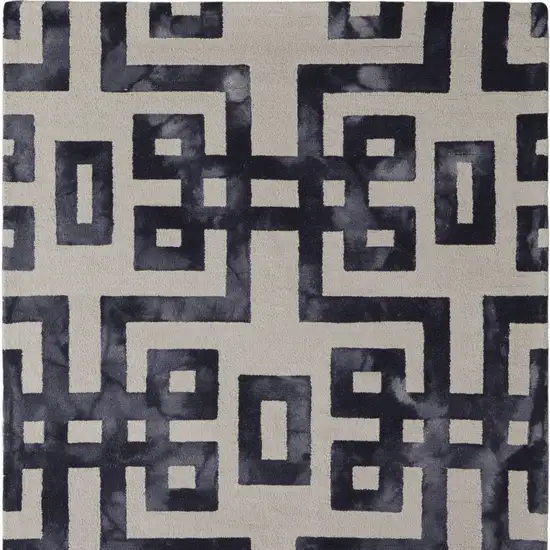 Ivory And Black Wool Geometric Hand Tufted Area Rug Photo 5
