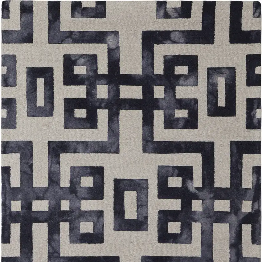 Ivory And Black Wool Geometric Hand Tufted Area Rug Photo 5