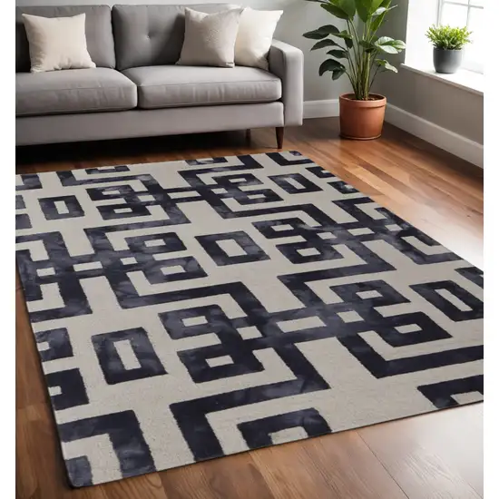 Ivory And Black Wool Geometric Hand Tufted Area Rug Photo 1