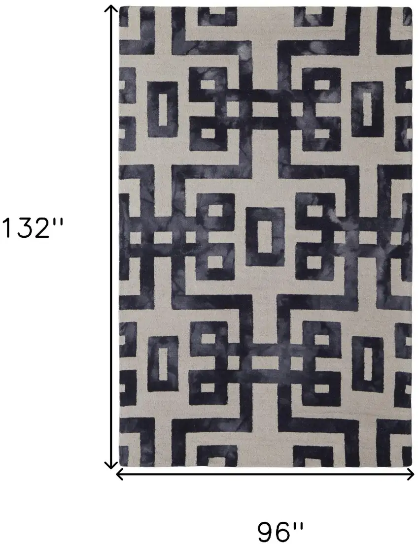 Ivory And Black Wool Tufted Handmade Area Rug Photo 3