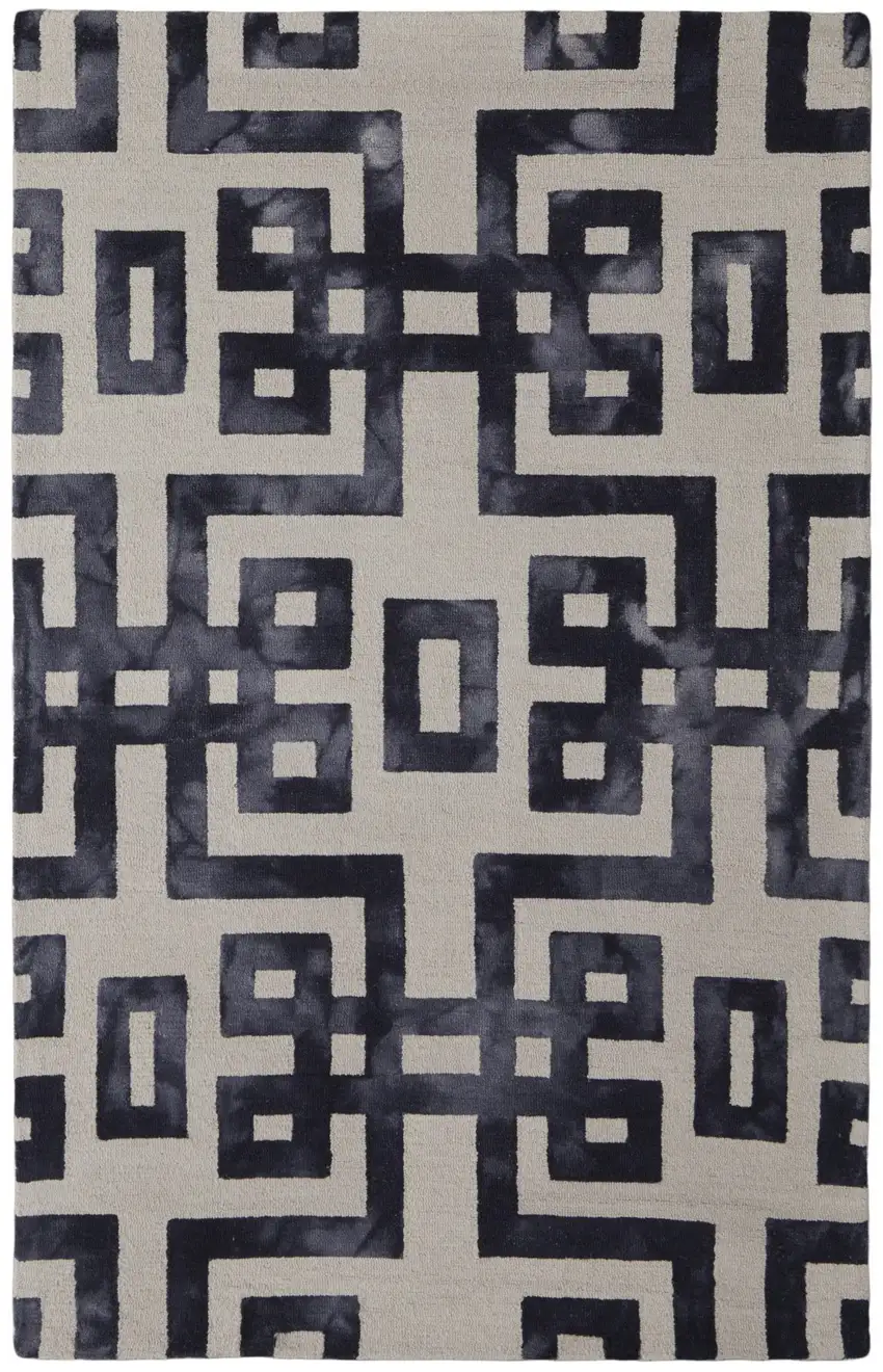 Ivory And Black Wool Tufted Handmade Area Rug Photo 1