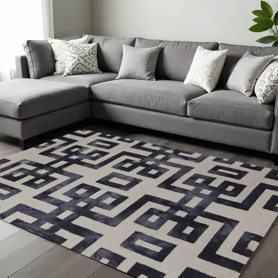 Ivory And Black Wool Geometric Hand Tufted Area Rug Photo 1
