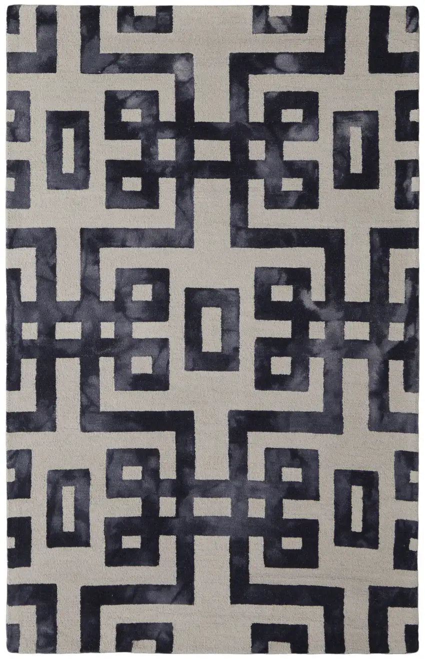 Ivory And Black Wool Tufted Handmade Area Rug Photo 1