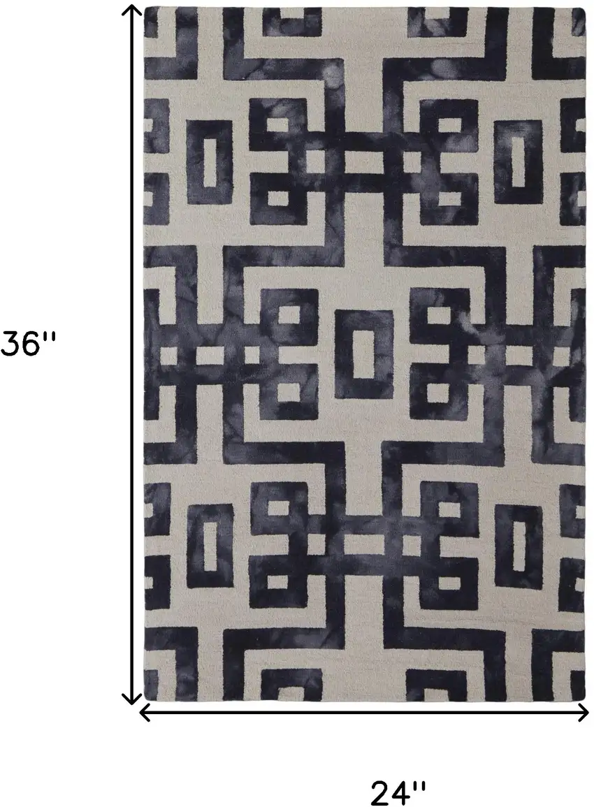 Ivory And Black Wool Tufted Handmade Area Rug Photo 3