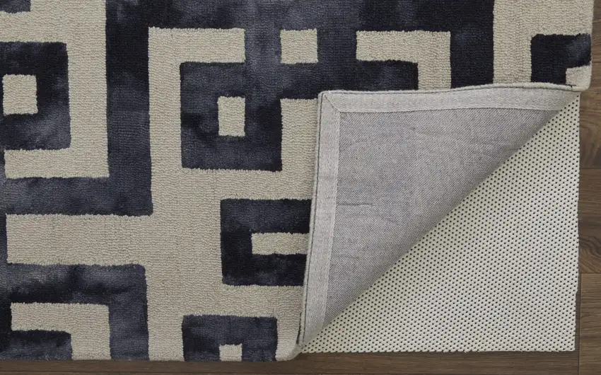 Ivory And Black Wool Tufted Handmade Area Rug Photo 3