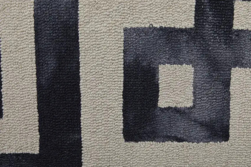 Ivory And Black Wool Tufted Handmade Area Rug Photo 5