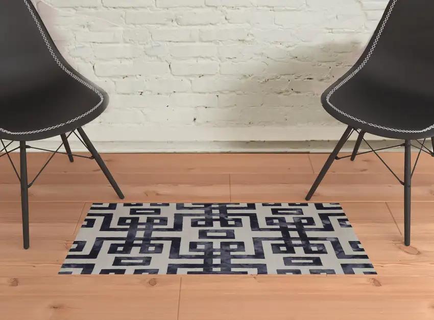 Ivory And Black Wool Tufted Handmade Area Rug Photo 2