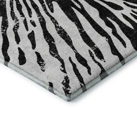 Ivory And Black Zebra Print Washable Area Rug With UV Protection Photo 8