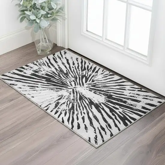 Ivory And Black Zebra Print Washable Area Rug With UV Protection Photo 2