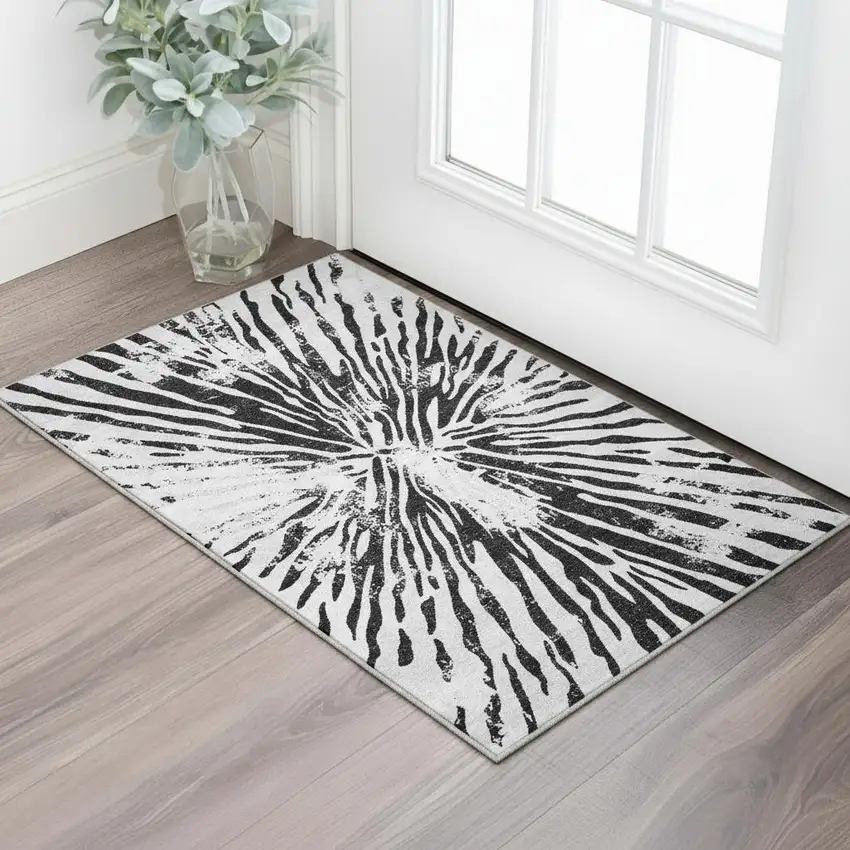Ivory And Black Zebra Print Washable Area Rug With UV Protection Photo 2