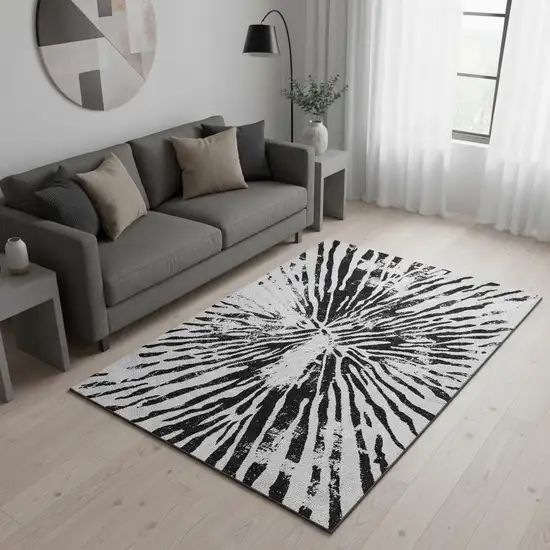 Ivory And Black Zebra Print Washable Area Rug With UV Protection Photo 2
