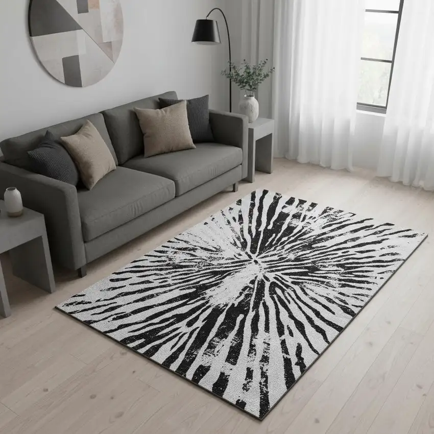 Ivory And Black Zebra Print Washable Area Rug With UV Protection Photo 2