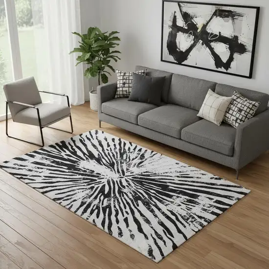 Ivory And Black Zebra Print Washable Area Rug With UV Protection Photo 1