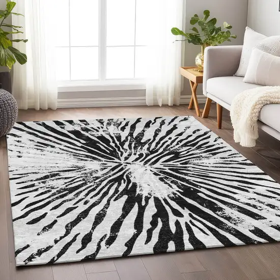 Ivory And Black Zebra Print Washable Area Rug With UV Protection Photo 6