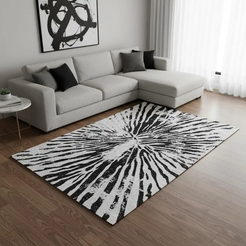 Ivory And Black Zebra Print Washable Area Rug With UV Protection Photo 2