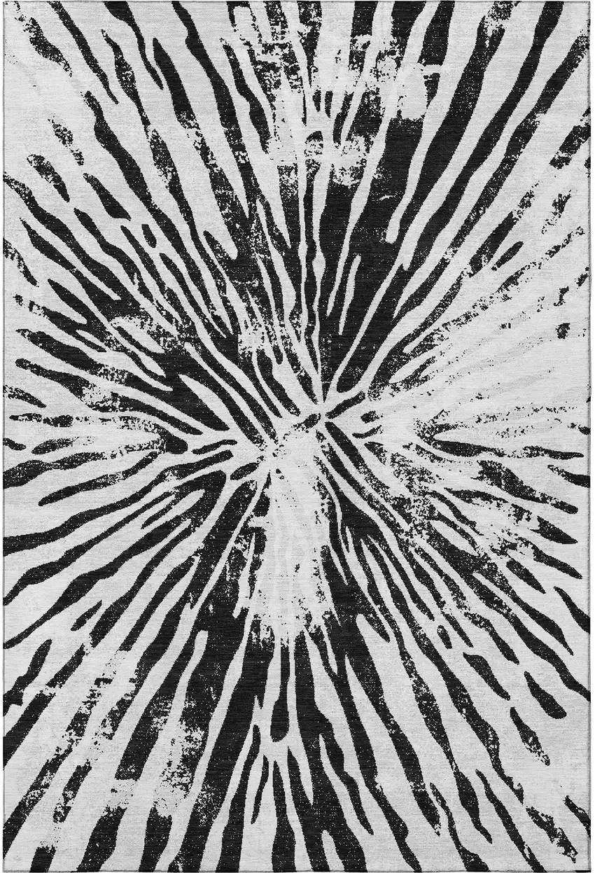 Ivory And Black Zebra Print Washable Area Rug With UV Protection Photo 4