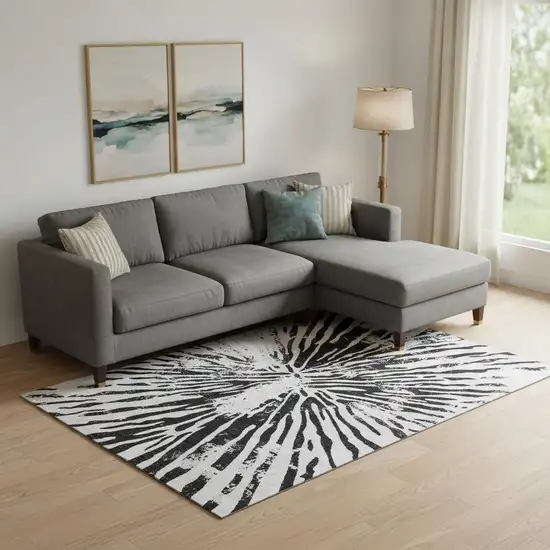 Ivory And Black Zebra Print Washable Area Rug With UV Protection Photo 1