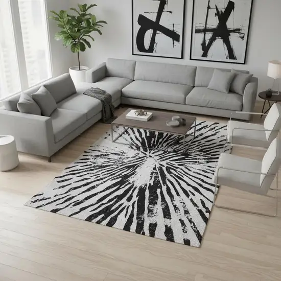 Ivory And Black Zebra Print Washable Area Rug With UV Protection Photo 2