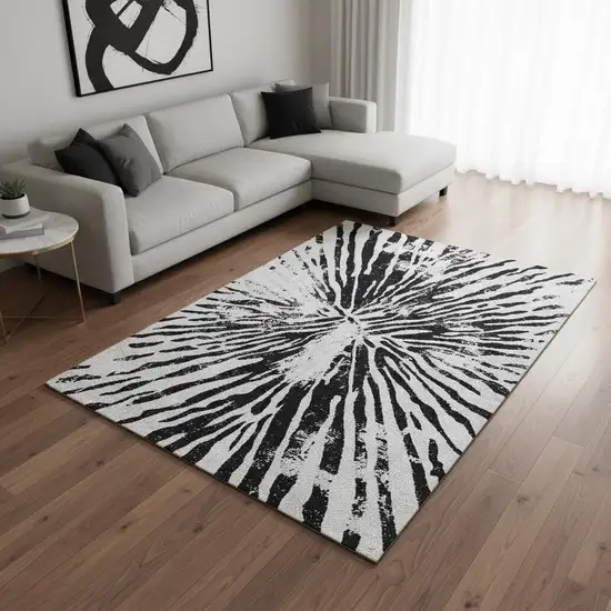 Ivory And Black Zebra Print Washable Area Rug With UV Protection Photo 2