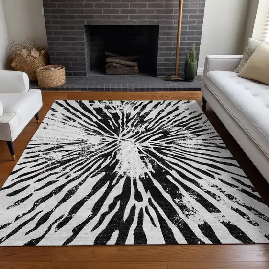 Ivory And Black Zebra Print Washable Area Rug With UV Protection Photo 4