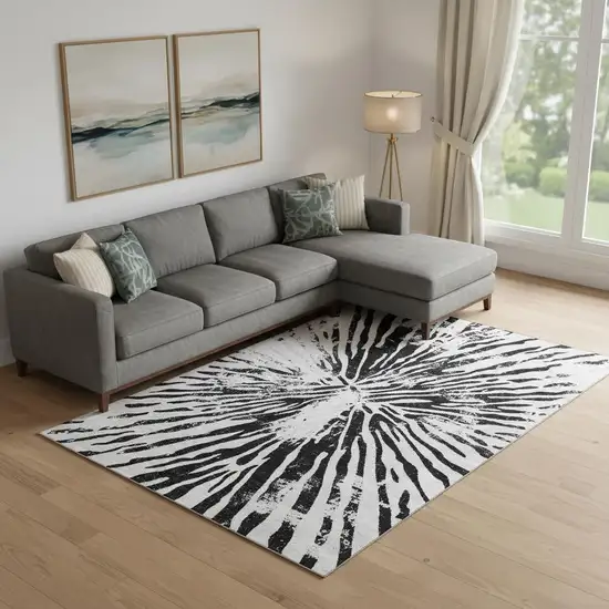 Ivory And Black Zebra Print Washable Area Rug With UV Protection Photo 1