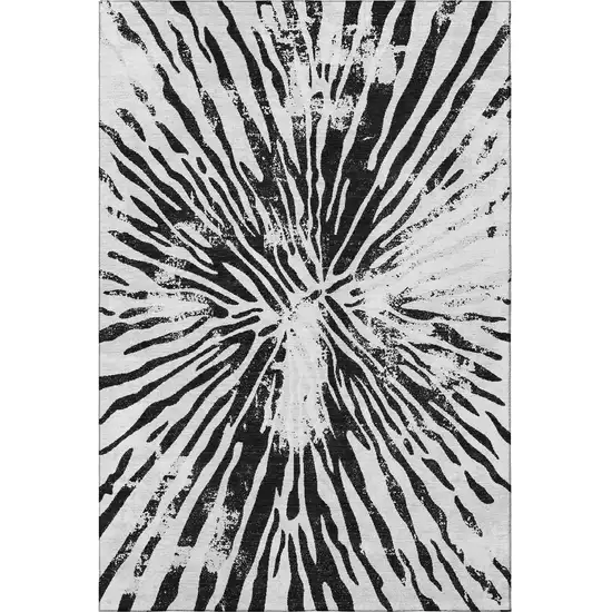 Ivory And Black Zebra Print Washable Area Rug With UV Protection Photo 3