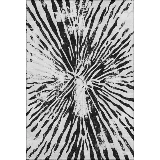 Ivory And Black Zebra Print Washable Area Rug With UV Protection Photo 1