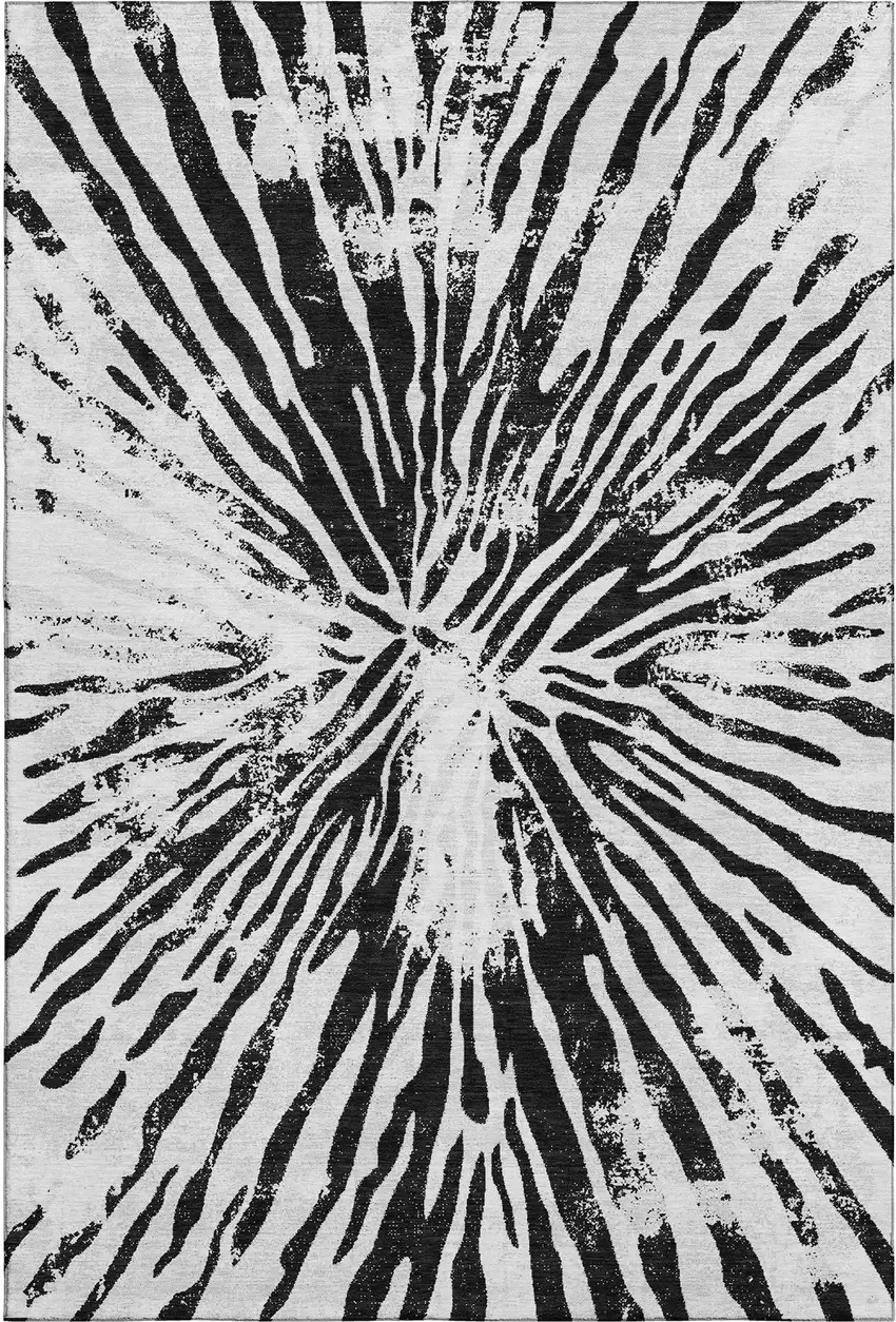 Ivory And Black Zebra Print Washable Area Rug With UV Protection Photo 1