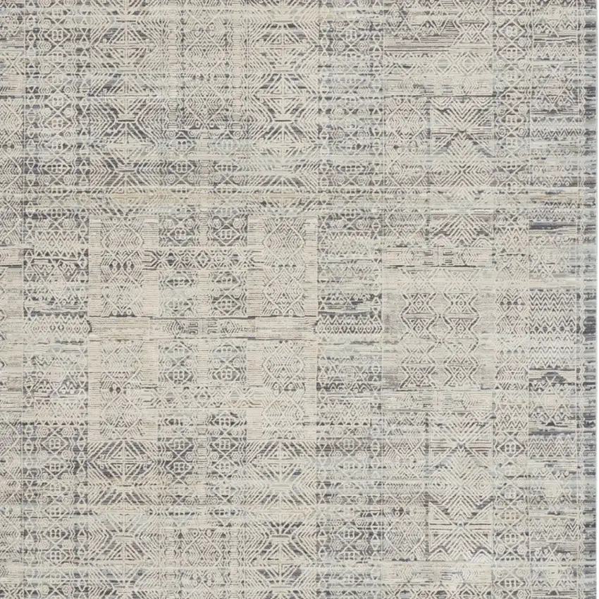 Ivory And Blue Abstract Area Rug With Fringe Photo 8