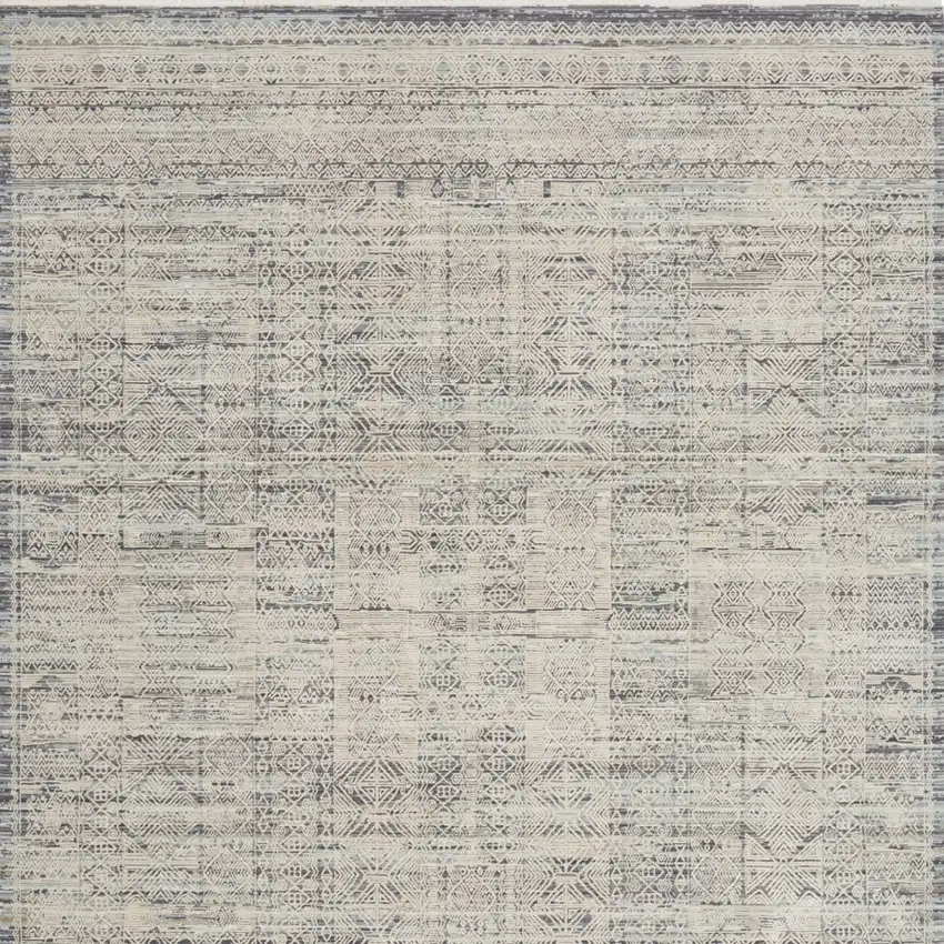 Ivory And Blue Abstract Area Rug With Fringe Photo 9