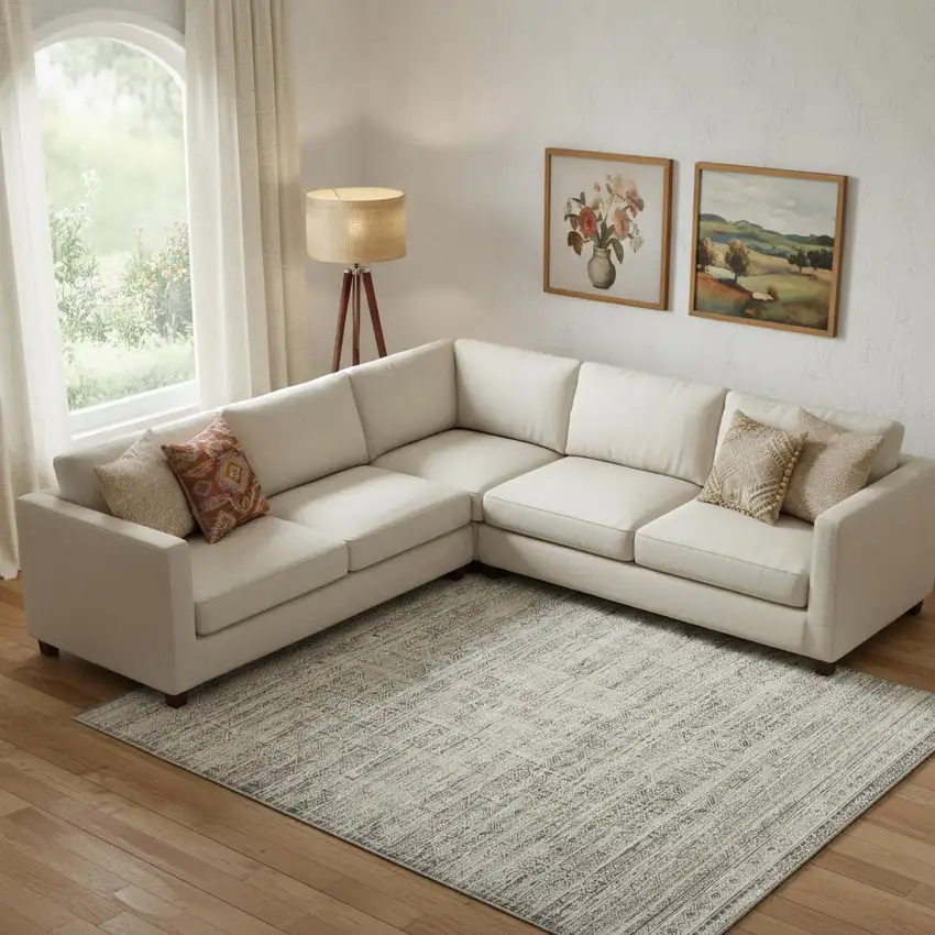 Ivory And Blue Abstract Area Rug With Fringe Photo 1