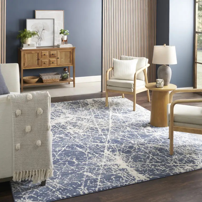 Ivory And Blue Abstract Area Rug Photo 5