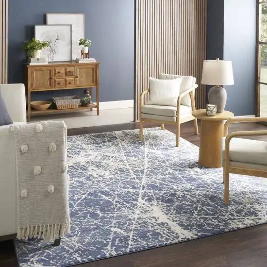 Ivory And Blue Abstract Area Rug Photo 5