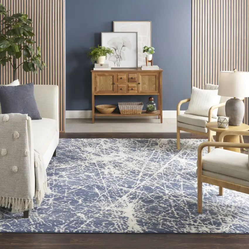 Ivory And Blue Abstract Area Rug Photo 6