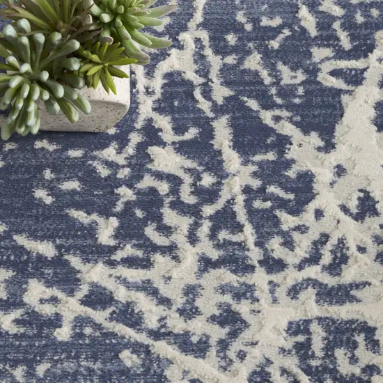 Ivory And Blue Abstract Area Rug Photo 9