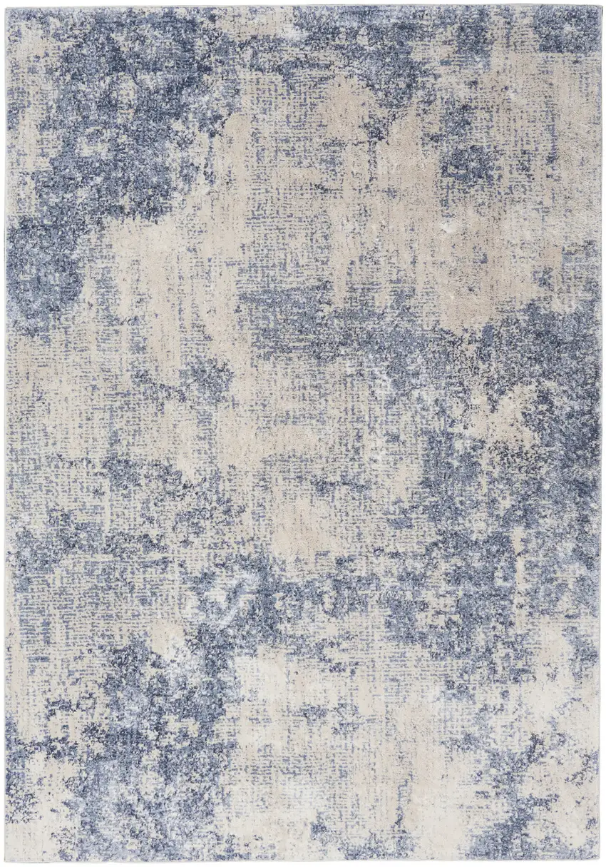 Ivory And Blue Abstract Area Rug Photo 6
