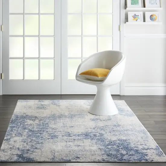 Ivory And Blue Abstract Area Rug Photo 4